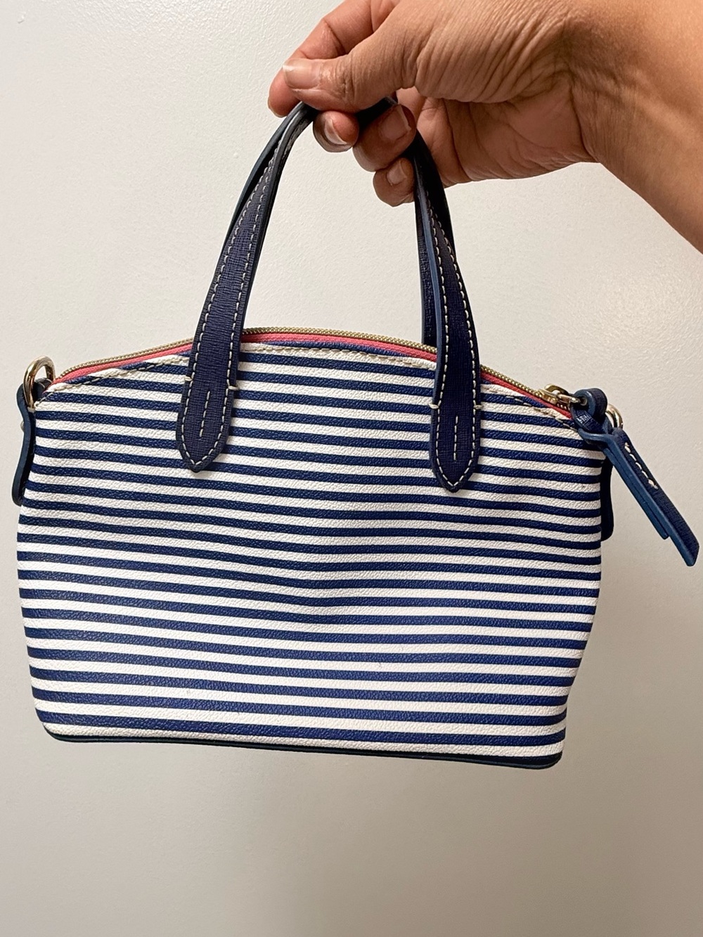 Dooney & Bourke Navy and White Striped Mini Satchel - Picture 3 of 14